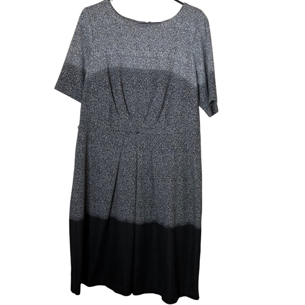 London Times Ombre Career Dress Black Gray Gradient Knit Short Sleeve 14W